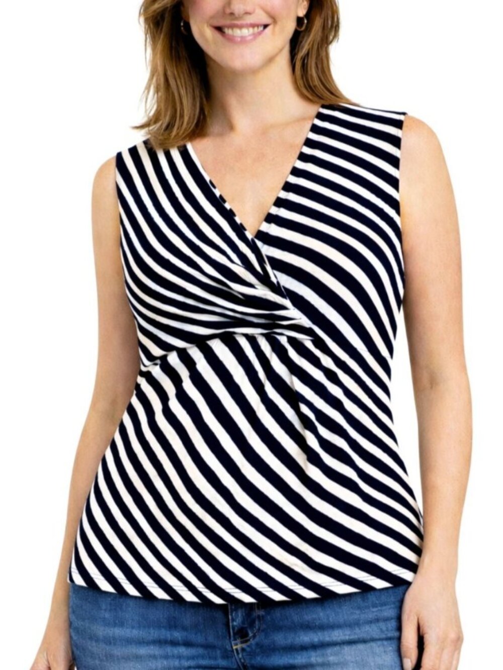 NWT Anne Klein Navy White Striped Surplice Tank Top Size Large